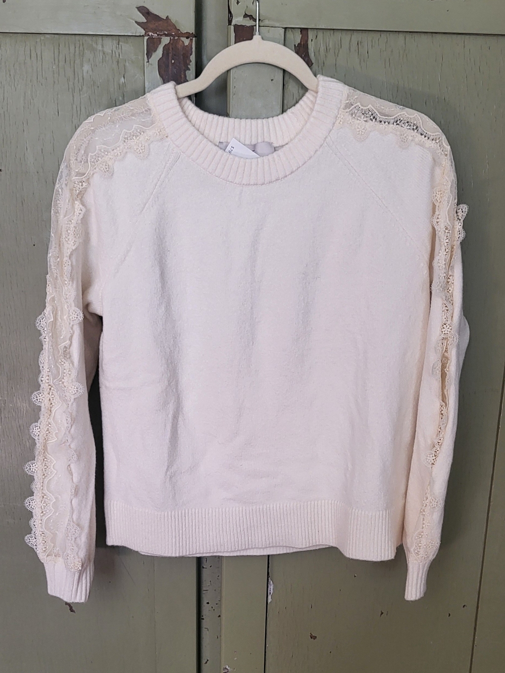 NWT LOFT Cream Lace Trim Raglan Sleeve Knit Sweater - Size M ($80 Retail)